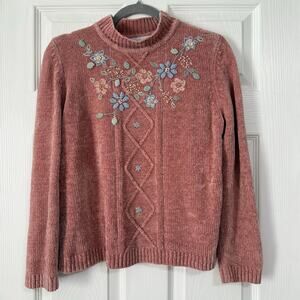 Alfred Dunner Women's Mauve Knit Embroidered Sweater Size Medium Petite